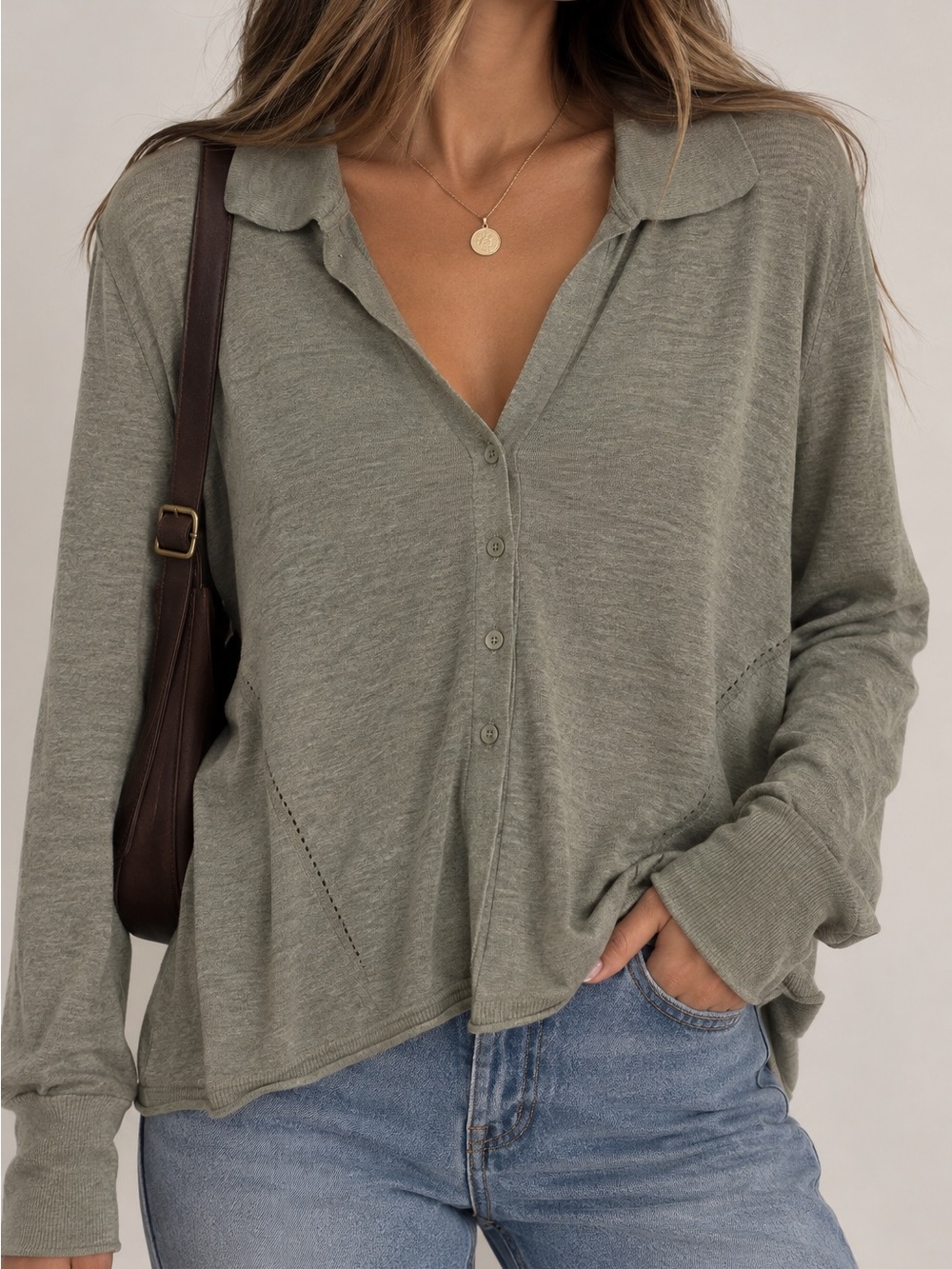 POETRY Button-Up Collared Long-Sleeve Top
